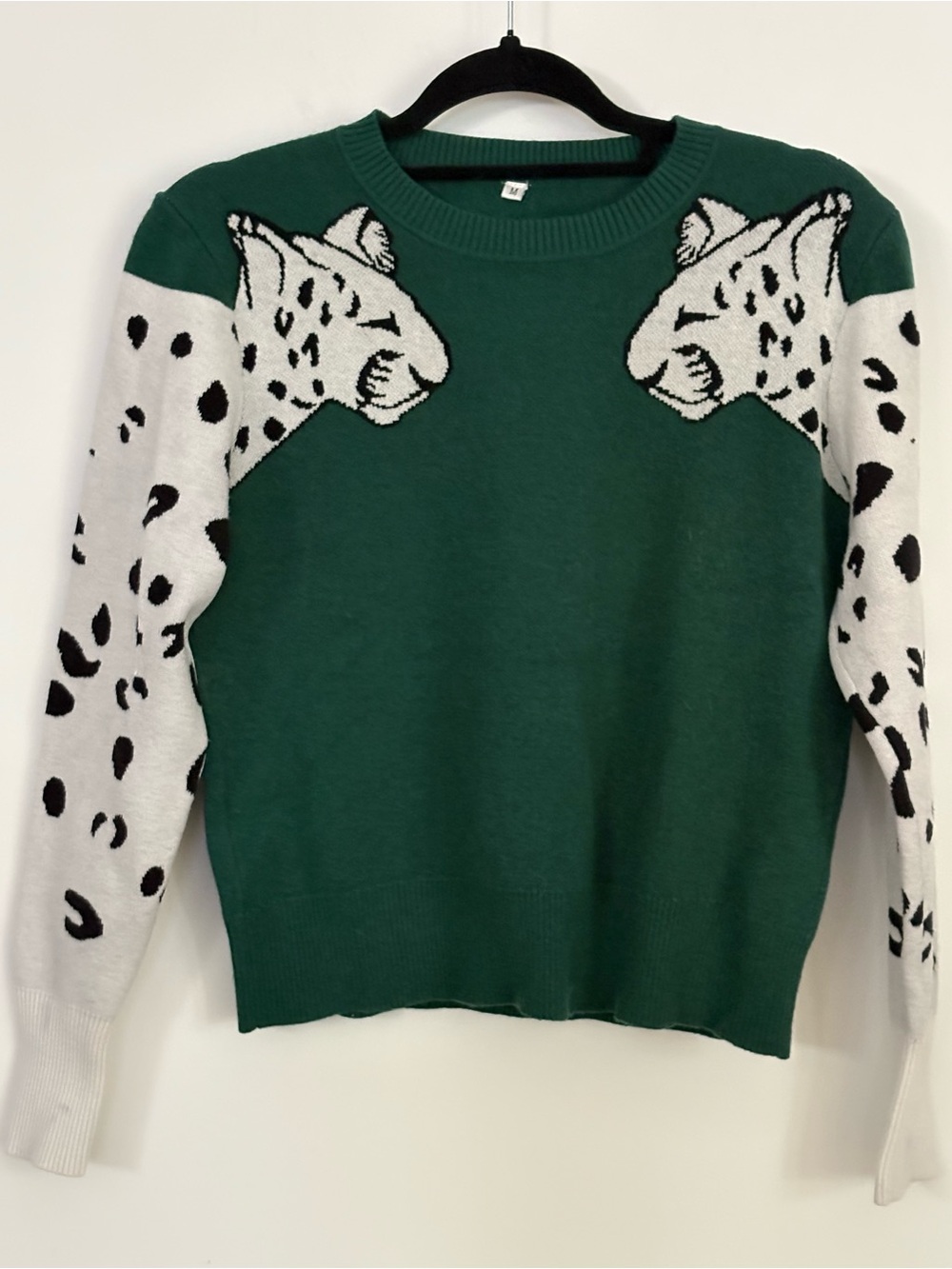 Green Leopard-Accent Crewneck Sweater - Women's